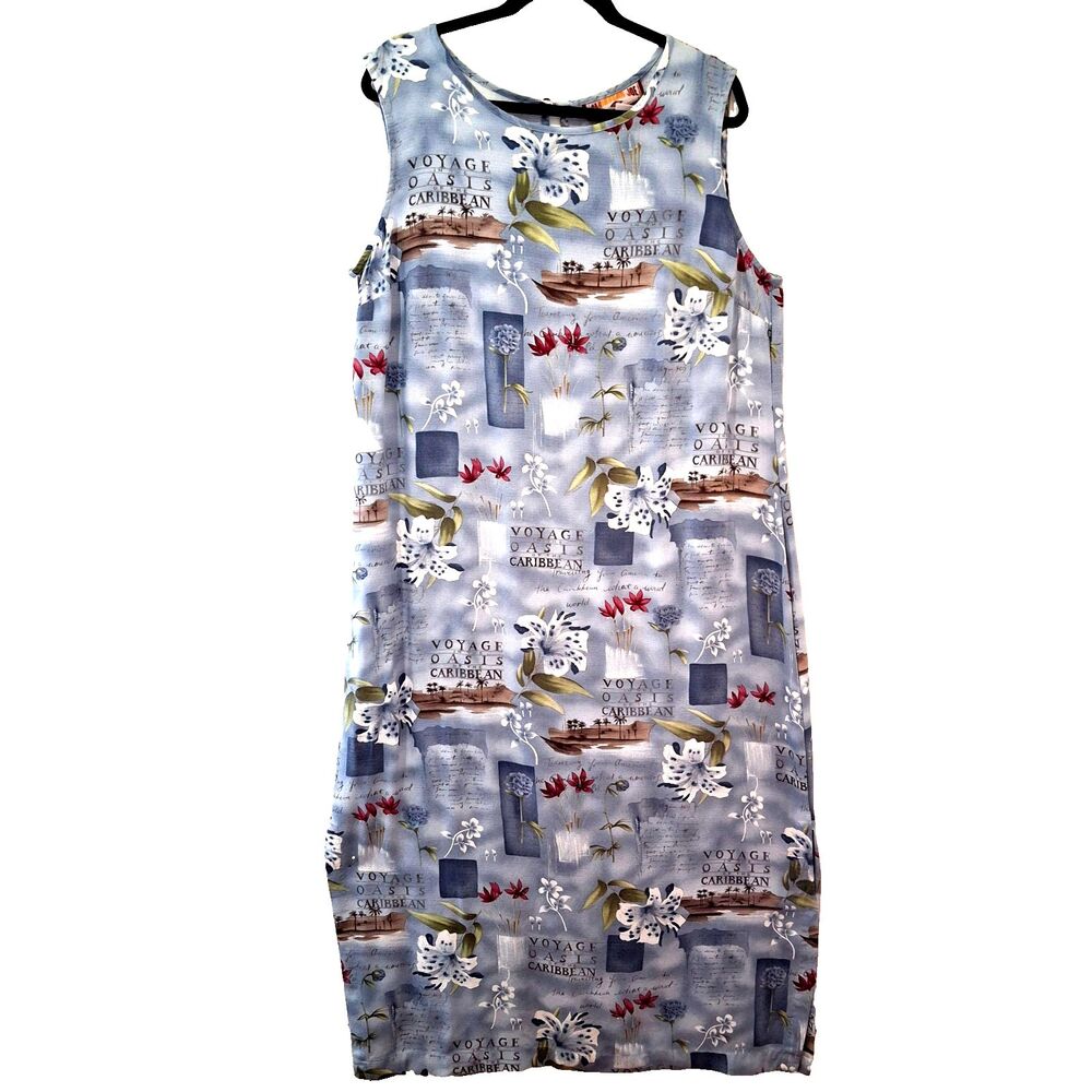 Caribbean Joe Dress Womens 1X Maxi Tropical Hawaiian Vacation Resort Beach New